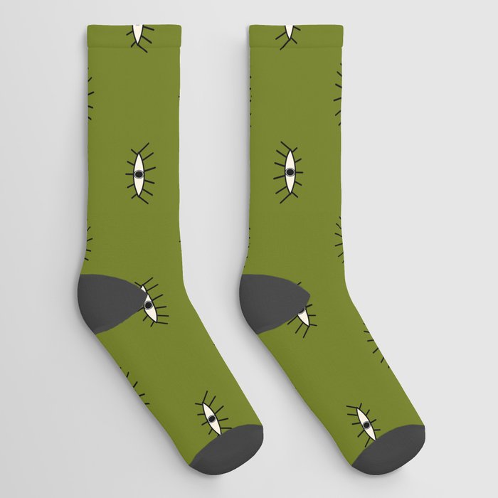 Green retro eyes pattern Socks