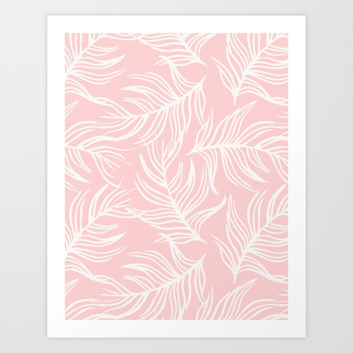 Modern Abstract Blush Pink And White Palm Leaves Pattern Art Print