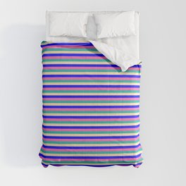 [ Thumbnail: Light Sea Green, Beige, Blue, and Hot Pink Colored Lined/Striped Pattern Comforter ]