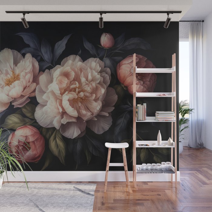 Moody Vintage Dark Baroque Florals  Wall Mural