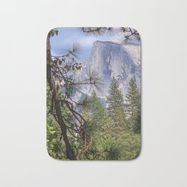 Half Dome Through Pines in Summer -- A Sunny Day in Yosemite National Park Bath Mat