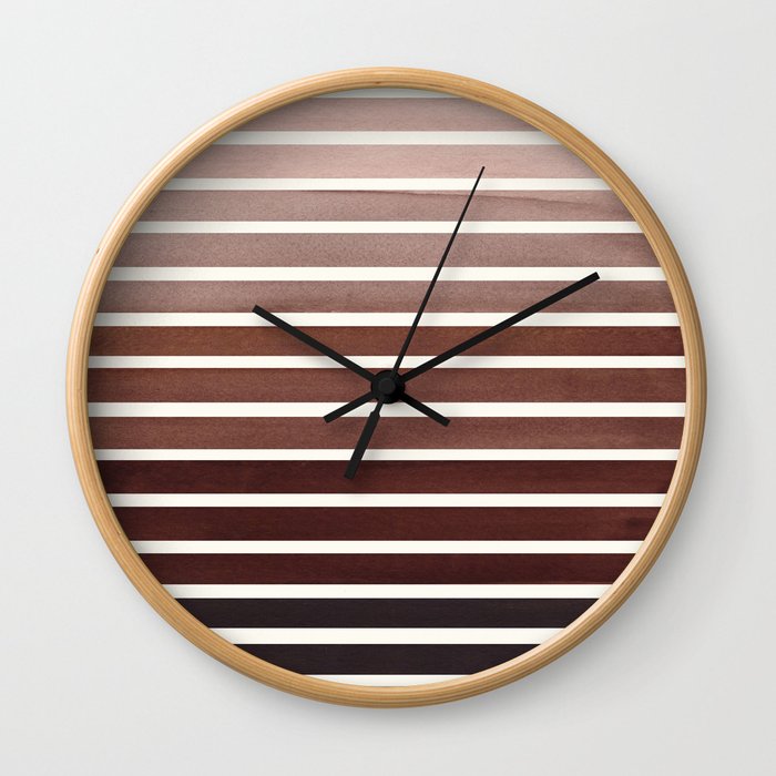 Raw Sienna Mid Century Modern Minimalist Scandinavian Colorful Stripes Geometric Pattern Round Circl Wall Clock