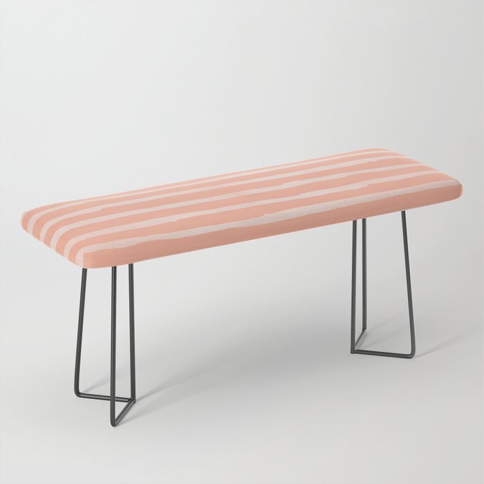 Sweet Life Thin Stripes Peach Coral Pink Bench by Simple Luxe Nature Magick | Society6