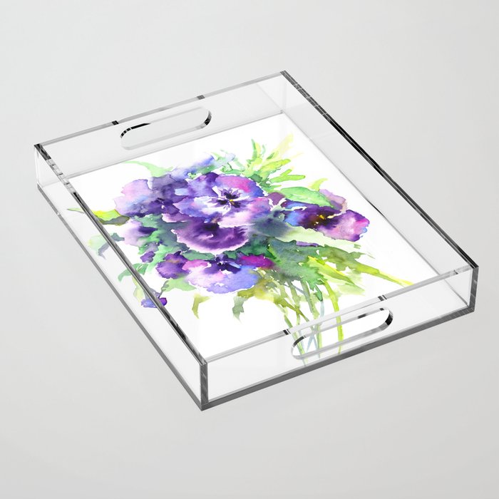 Pansy, flowers, violet flowers, gift for woman design floral vintage style Acrylic Tray