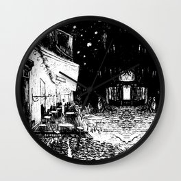 Cafe Terrace at Night By Vincent Van Gogh in Black and White Wall Clock