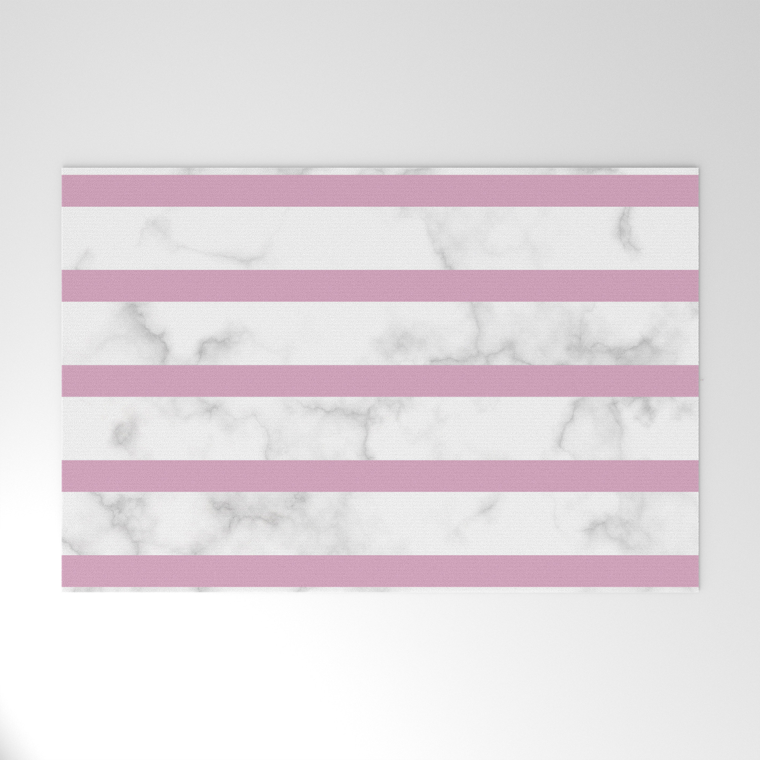 Marble Horizontal Stripe Pattern Baby Pink Welcome Mat By Rayowag