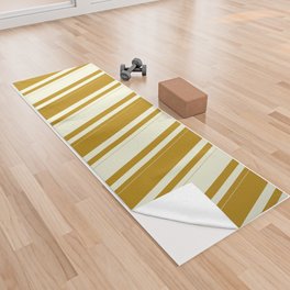 [ Thumbnail: Dark Goldenrod & Beige Colored Stripes Pattern Yoga Towel ]