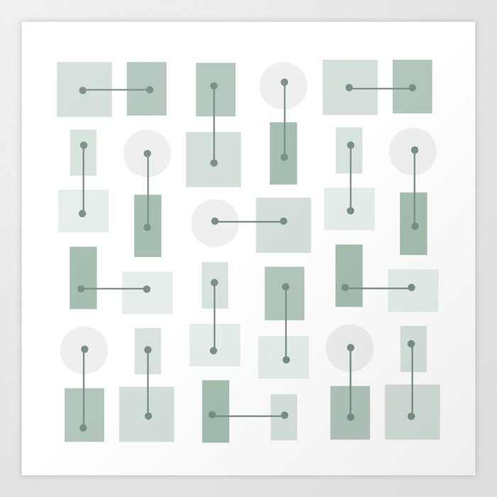 Atomic Age Simple Shapes Sage Green 1 Art Print