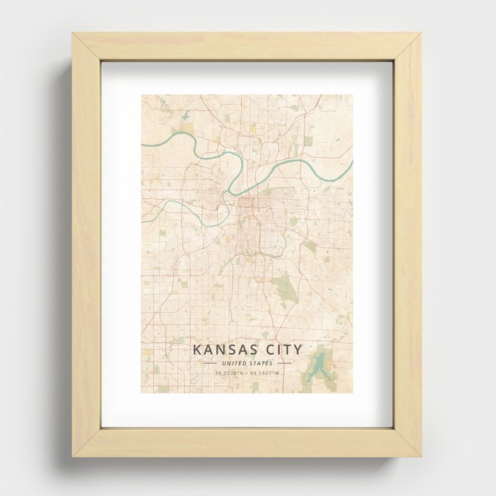 Kansas City, United States - Vintage Map Recessed Framed Print