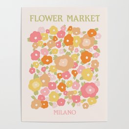 Flower Market Milano Retro Pastel Spring Flowers Poster