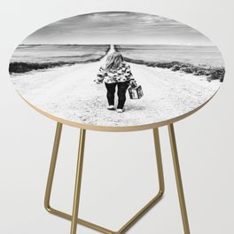 It's a girls world out there; long and winding road inspirational female black and white photograph - photography - photographs Side Table