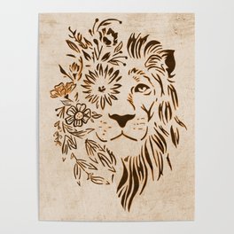 Lion Flower Face Poster