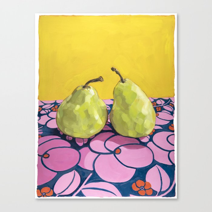 Vibrant Pair of Pears | Colorful and Zesty Still Life Oil Painting Canvas Print