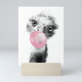 Bubblegum Emu Luminous Art. Funny blow a bubble emu  Mini Art Print