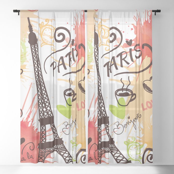 Paris France French Parisian Pattern  Sheer Curtain