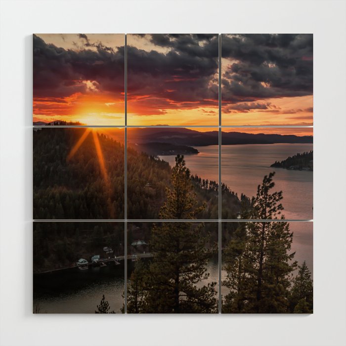 Mineral Ridge Sunset on Lake Coeur d'Alene Wood Wall Art