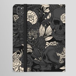Skulls and Flowers Black Beige Vintage iPad Folio Case