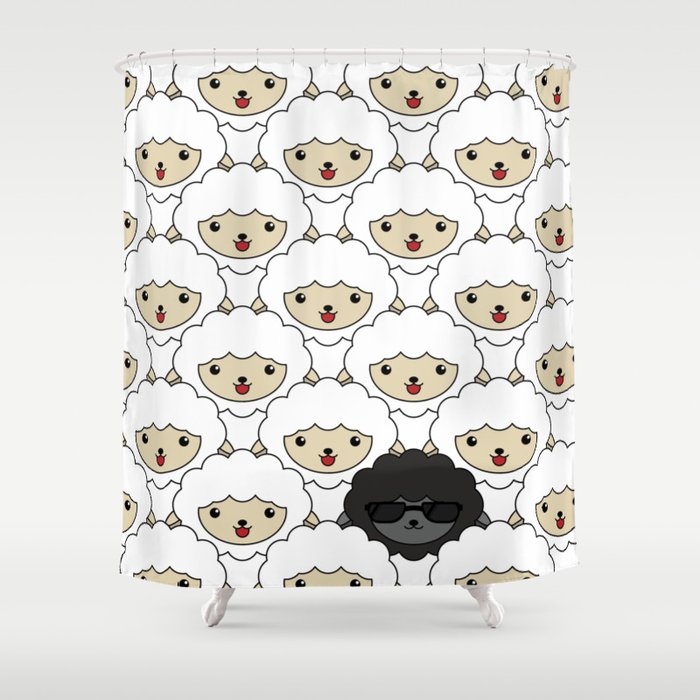 Black Sheep Pattern - Cute Animal Illustration Shower Curtain