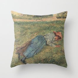 Camille Pissarro - The Nap, Peasant Woman Lying in the Grass, Pontoise Throw Pillow