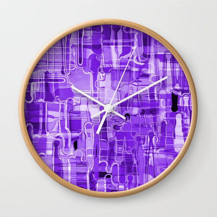 Modern Abstract Digital Paint Strokes in Grape Purple Wall Clock