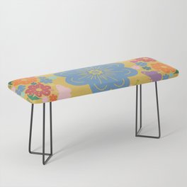 Retro Modern Butterflies And Flowers Colorful Golden Yellow Bench