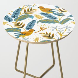 Tropical orange parrots yellow and teal leaves Side Table