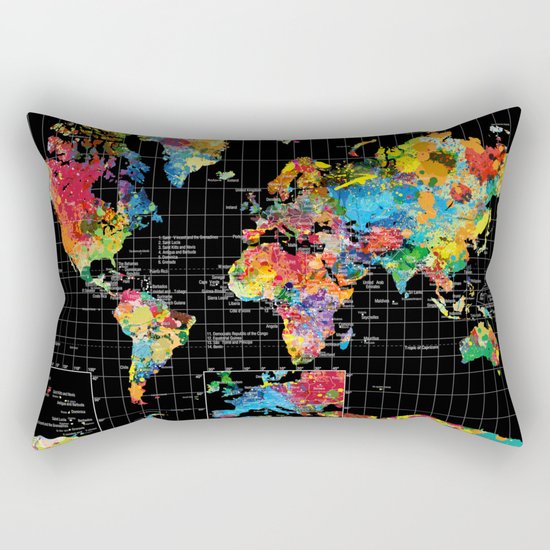 World Map Black - 1 Rectangular Pillow