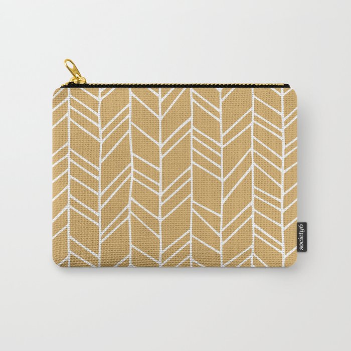 Rustic Herringbone in Mustard Yellow Carry-All Pouch