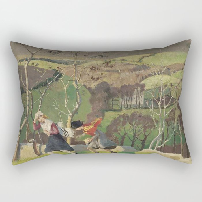 Two girls on a windy day Rectangular Pillow