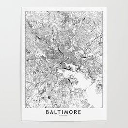 Baltimore White Map Poster