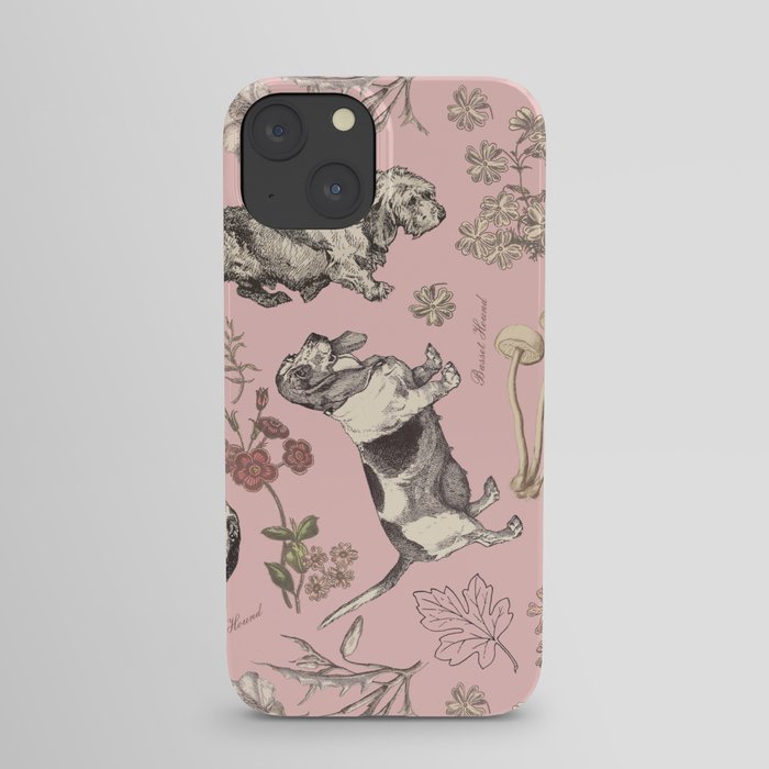 BASSET HOUND DOGS & MAGICAL MUSHROOMS - pink  iPhone Case