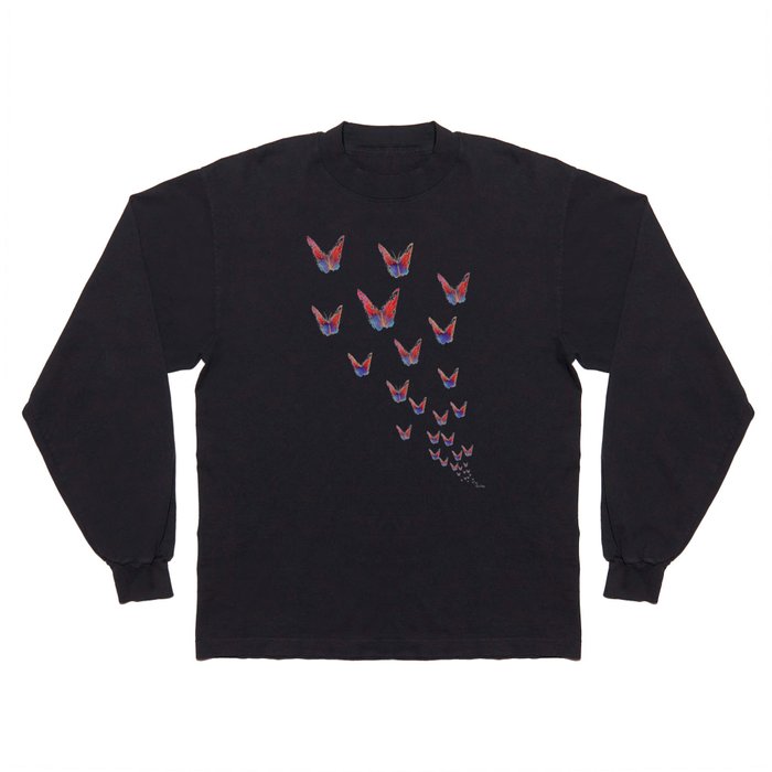 Swarm of abstract red and blue butterflies Long Sleeve T Shirt