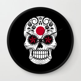 Sugar Skull with Roses and Flag of Japan Wall Clock