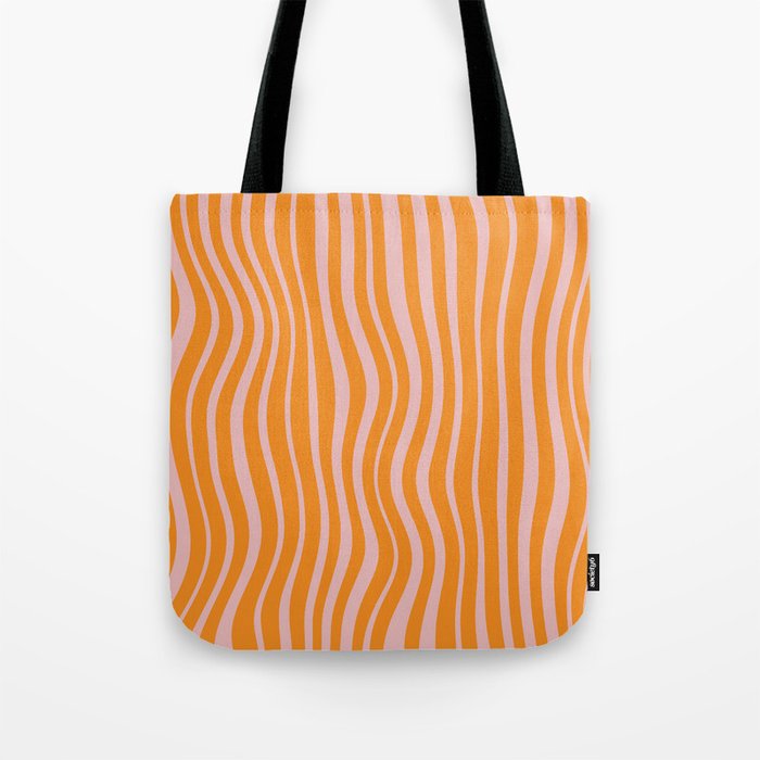 Psychedelic Waves Light Fruity Colors, Orange and Light Pink Tote Bag