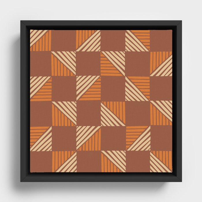 Abstract Shape Pattern 11 in Terracotta Beige Orange Framed Canvas