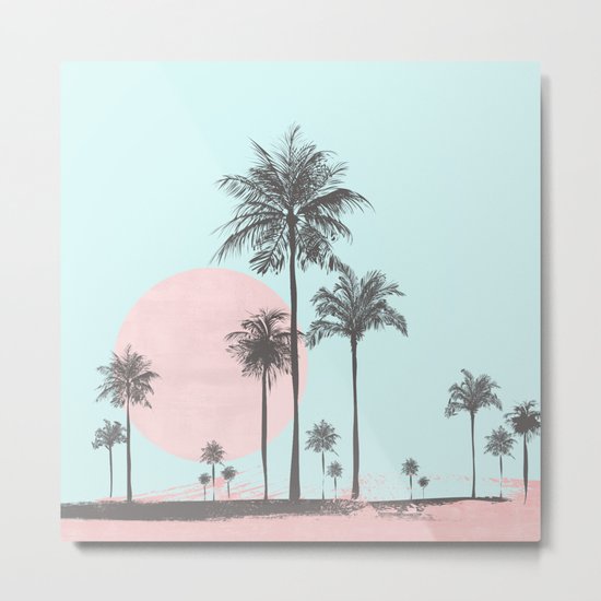 Beachfront palm tree soft pastel sunset graphic Metal Print