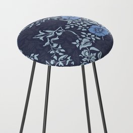 Arts and Crafts Inspired Floral Pattern Blue Counter Stool