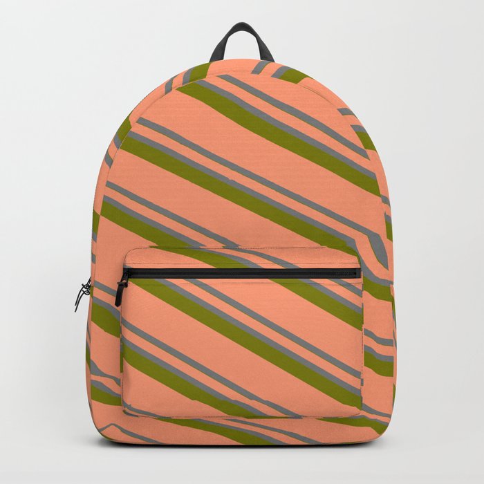 Light Salmon, Grey & Green Colored Lined/Striped Pattern Backpack