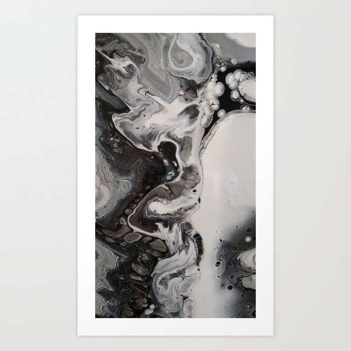Silver Black And White Fluid Abstract Painting Art Print By