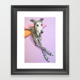 Pensive Greyhound Painting, Brindle Greyhound Dog Portrait Framed Art Print