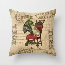 Vintage Christmas Cat Throw Pillow