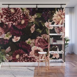 Vintage & Shabby Chic- Real Chrysanthemums Lush Midnight Flowers Botanical Garden Wall Mural