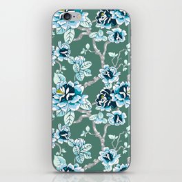 Spring Flowers Pattern Blue on Soft Green  iPhone Skin