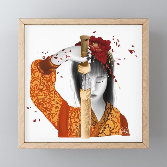Geisha with sword Framed Mini Art Print