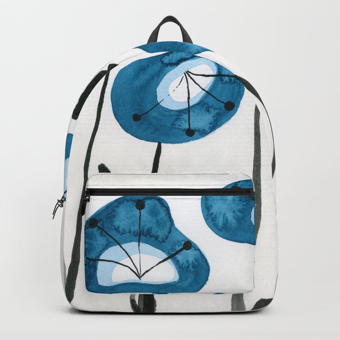 Blue Poppies Watercolor Flowers Backpack