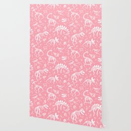 Excavated Dinosaur Fossils in Candy Pink Wallpaper