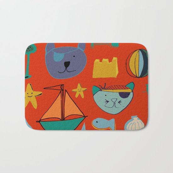 cat and bear pirate red Bath Mat