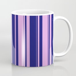 [ Thumbnail: Midnight Blue and Plum Colored Striped/Lined Pattern Coffee Mug ]