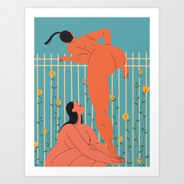 Hopping Fences Babes Art Print