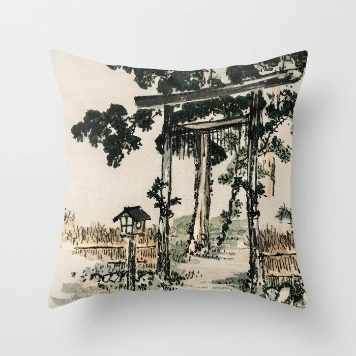 The Shrine Gate Traditional Japanese Landscape Throw Pillow
